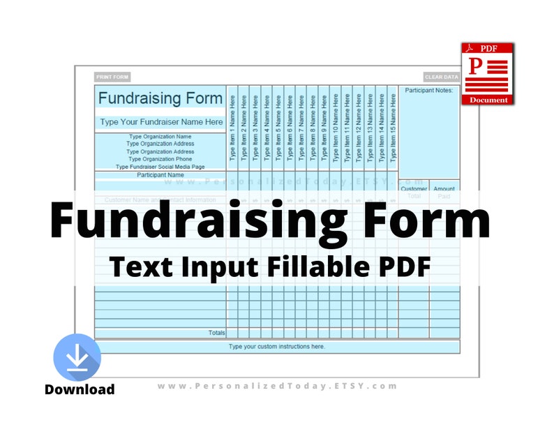 15 slots printable fundraising form pdf digital download with etsy