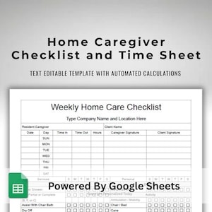 Weekly Home Care Checklist + Timesheet Template Google Sheets Online Editable Spreadsheet With Fillable Text & Automatic Hours Calculations