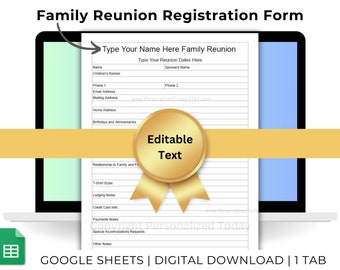 Family Reunion Registration Sheet Reunion Guests Information Form Welcome Packet Form For Family Reunion Planners Text Editable Template