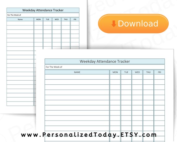 Blank Attendance Sheet Weekly Weekdays Monday to Friday US | Etsy