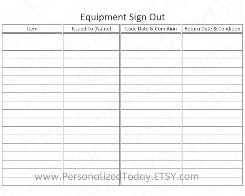 Printable Equipment Sign Out Sheet PDF Digital Download US Etsy España