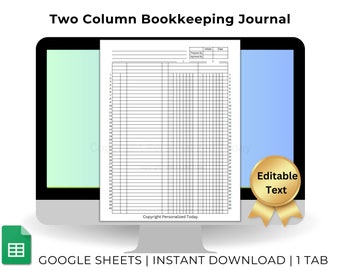 Two Column Business Accounting & Bookkeeping Ledger - Text Editable Google Sheets Template - Print As US Letter Size - DR and CR Worksheet