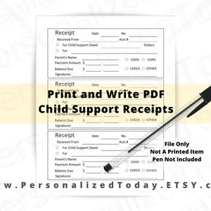 Printable Child Support Receipt for DIY Receipt Book Digital Download ...