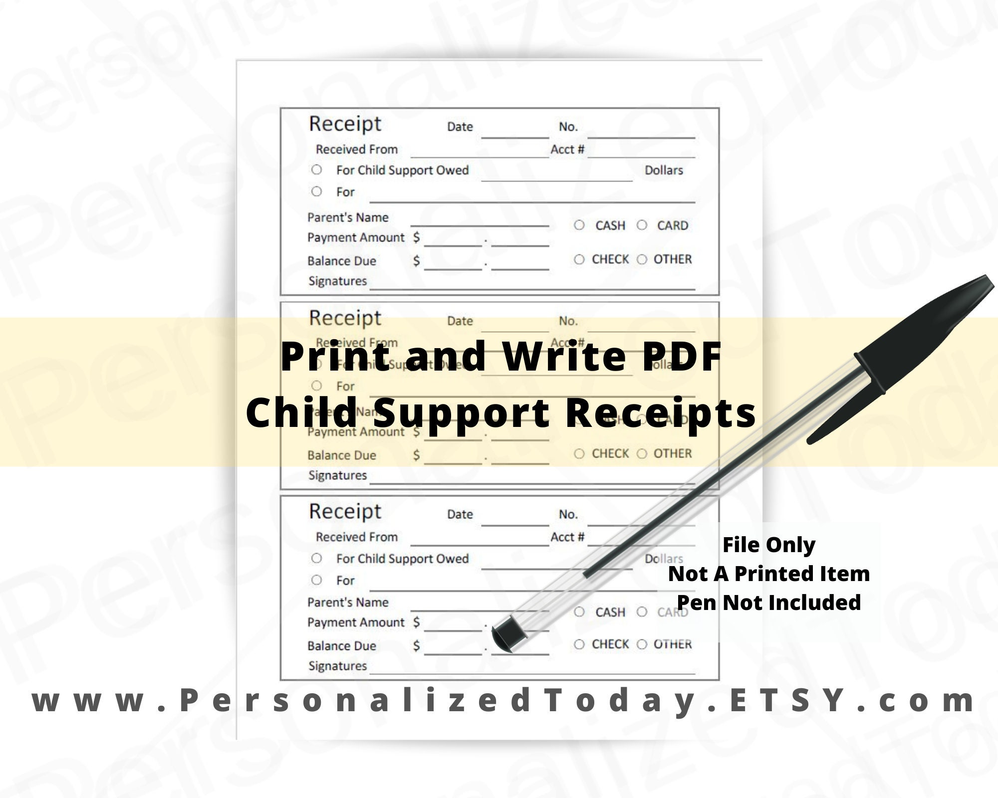 Printable Child Support Receipt for DIY Receipt Book Digital Download Print  & Write PDF Parent Payment Voucher