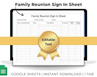 Family Reunion Sign In Sheet Family Get Together Guests Register Attendance List Text Editable Google Sheets Template US Letter Size