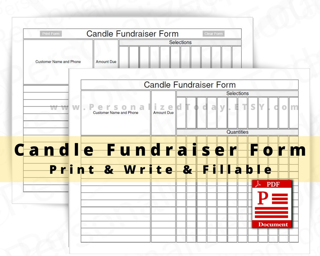Candle Fundraiser Form Fillable and Print and Write PDF Files Etsy