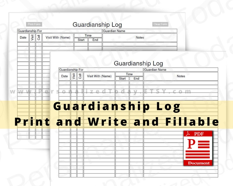 Guardianship Log Fillable and Printable PDF Digital Download Etsy Canada