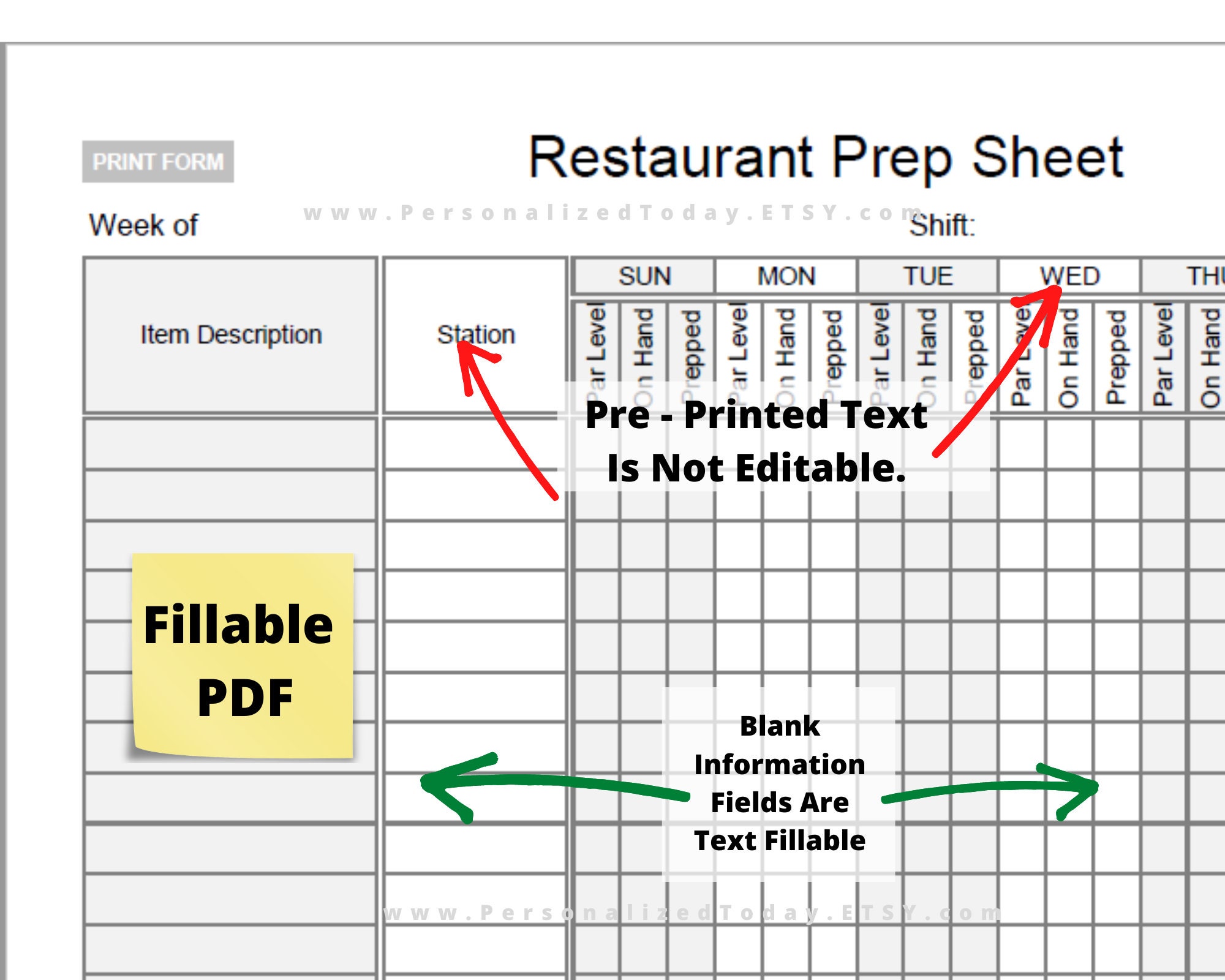Printable Restaurant Prep Sheet Fillable and Print and Write PDF Files Printable Restaurant Prep Sheet Fillable and Print and Write PDF Files