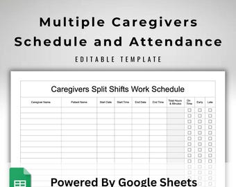 Caregiver Timesheet and Attendance Tracker - Multiple Patients Work Schedule - Employee Hours Log - Split Shift Sheet - Google Sheets