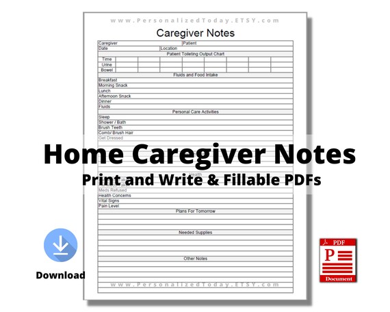 Printable Home Health Caregiver Notes PDF Digital Downloads - Etsy