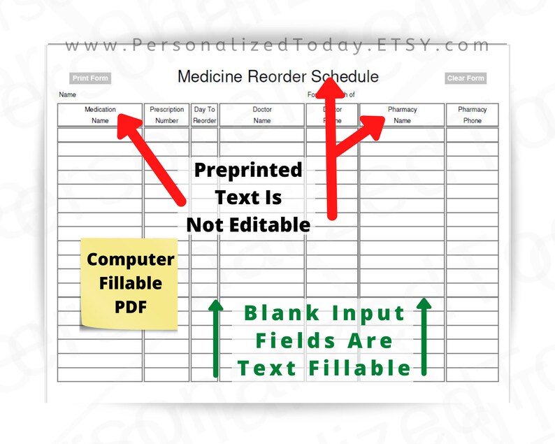 Medicine Reorder Prescription Refill Tracker Fillable and Print and ...