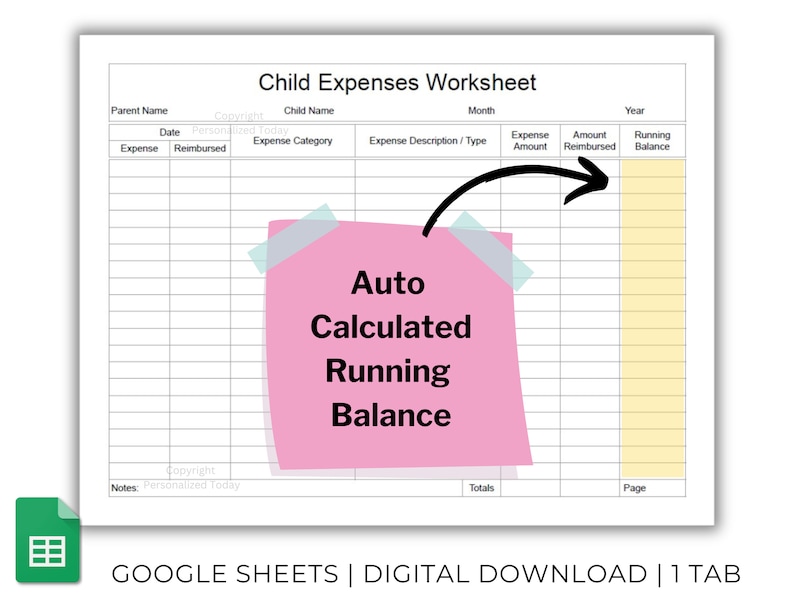 Child Expenses and Reimbursements Worksheet Childcare Spending Planner ...