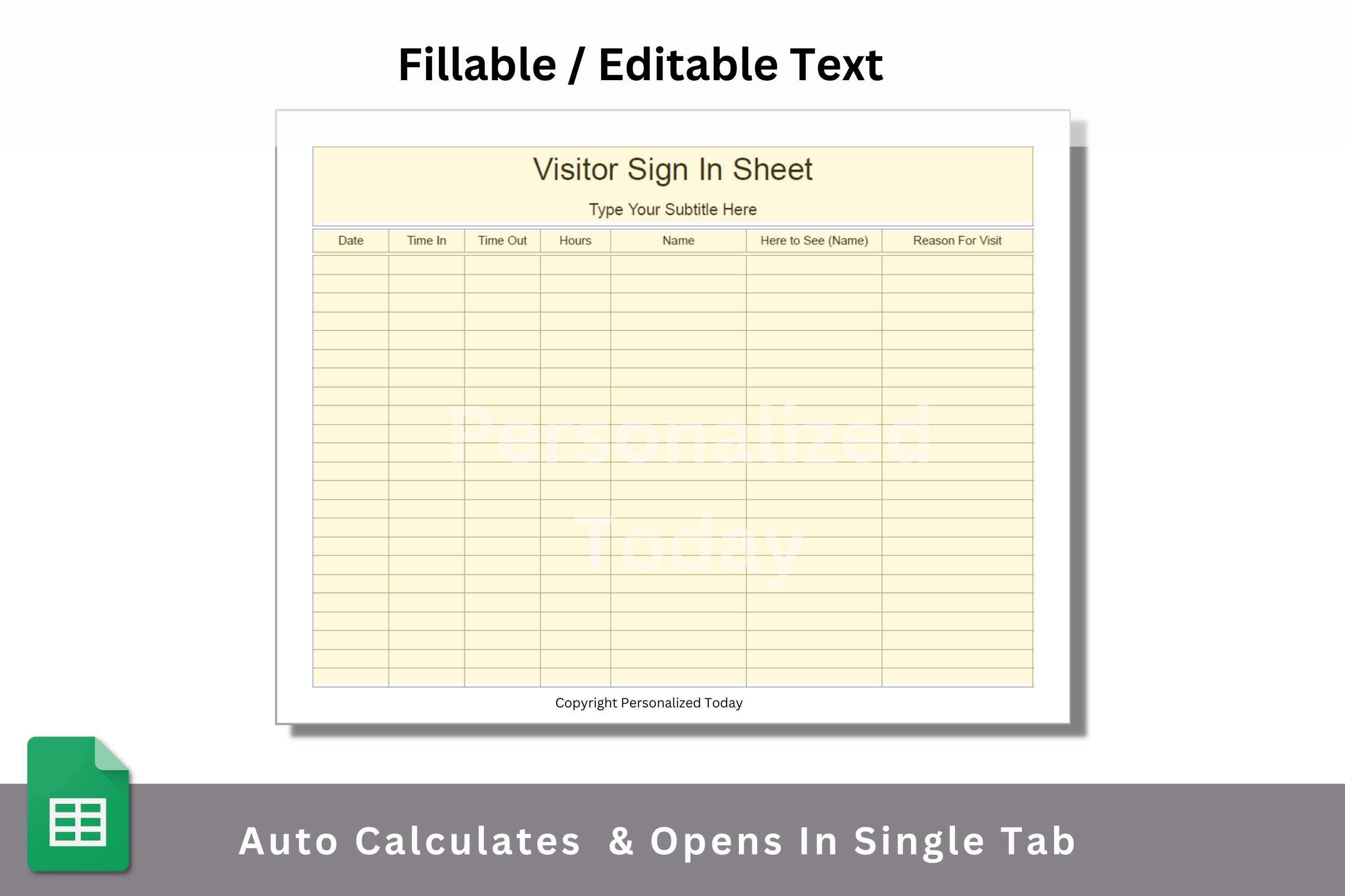 Google Sheets Visitor Sign in and Out Sheet Template Text Fillable ...