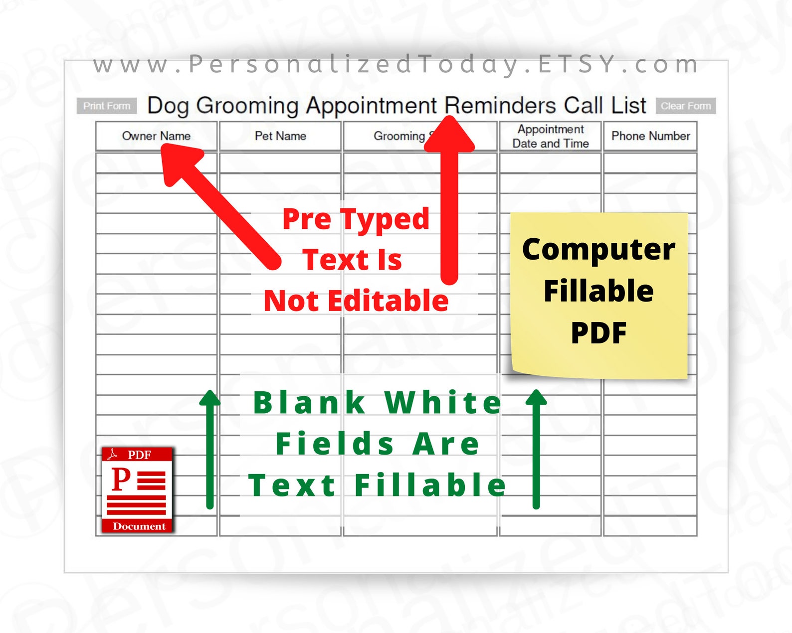 Dog Grooming Appointment Reminders Call List Fillable and Etsy