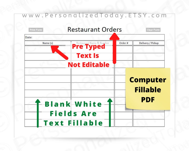 Office Lunch Order Form Printable Download and Fillable PDF Etsy