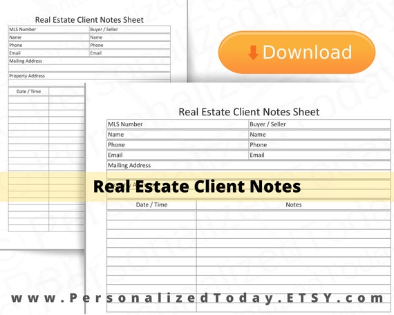Printable Real Estate Client Information and Notes Sheet - Etsy