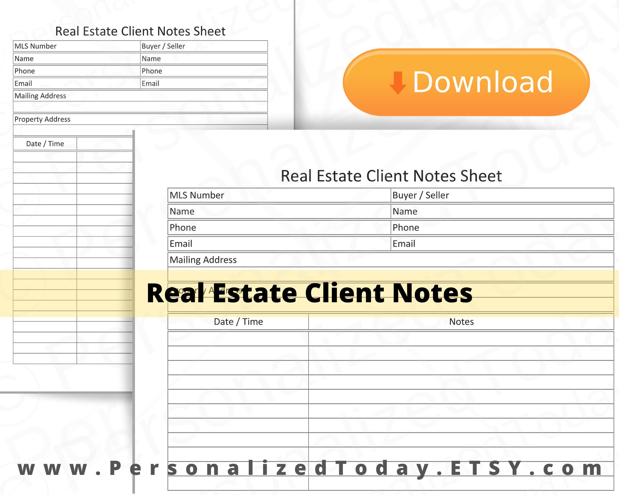 Printable Real Estate Client Information and Notes Sheet - Etsy Canada