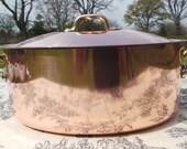 Vintage French Copper Clad Cast Bronze Brass Casserole Dutch Oven Braiser Roasting Dish Beautiful Bronze Copper Clad Pan Normandy Kitchen