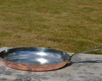 Villedieu 1.5mm Copper Pan Fish Pan Stamped Made in France 35cm 13 3/4" Long French Professional Fry Saute Pan 1.5mm Cast Bronze Handle