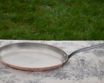 Vintage Copper Sauteuse Pan: 2.7mm Nickel Lined, Cast Iron Handle, Hotel Quality