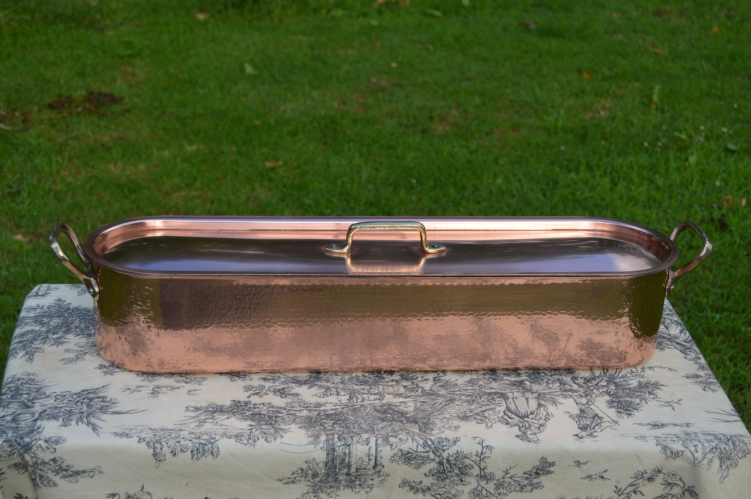 Vintage French Copper Solid Copper and Cast Bronze Fish Kettle Fish