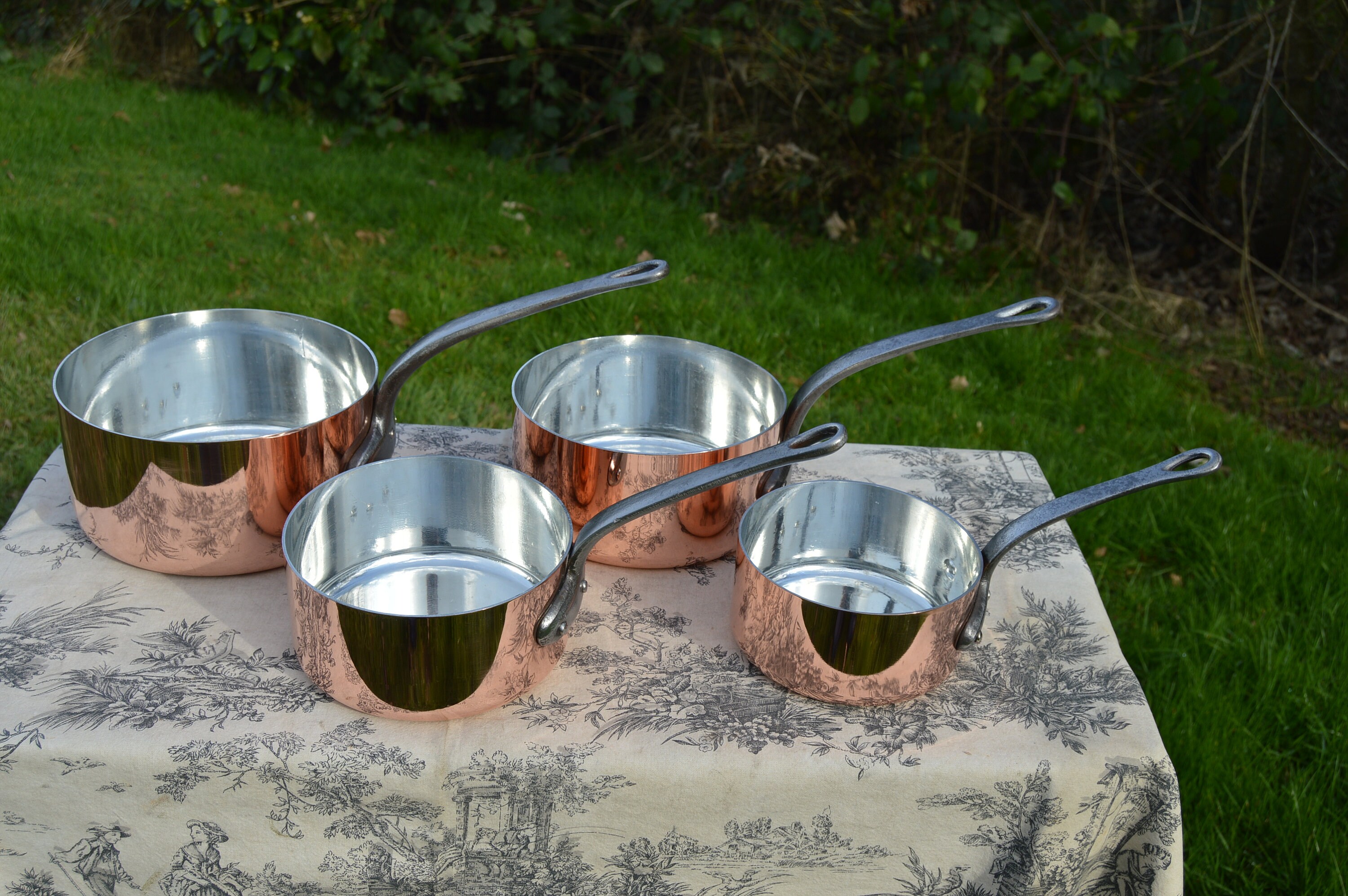 Small Vintage Copper Pots With Handles Three Heavy Graduated Sauce Pans Set  Copper Cookware 