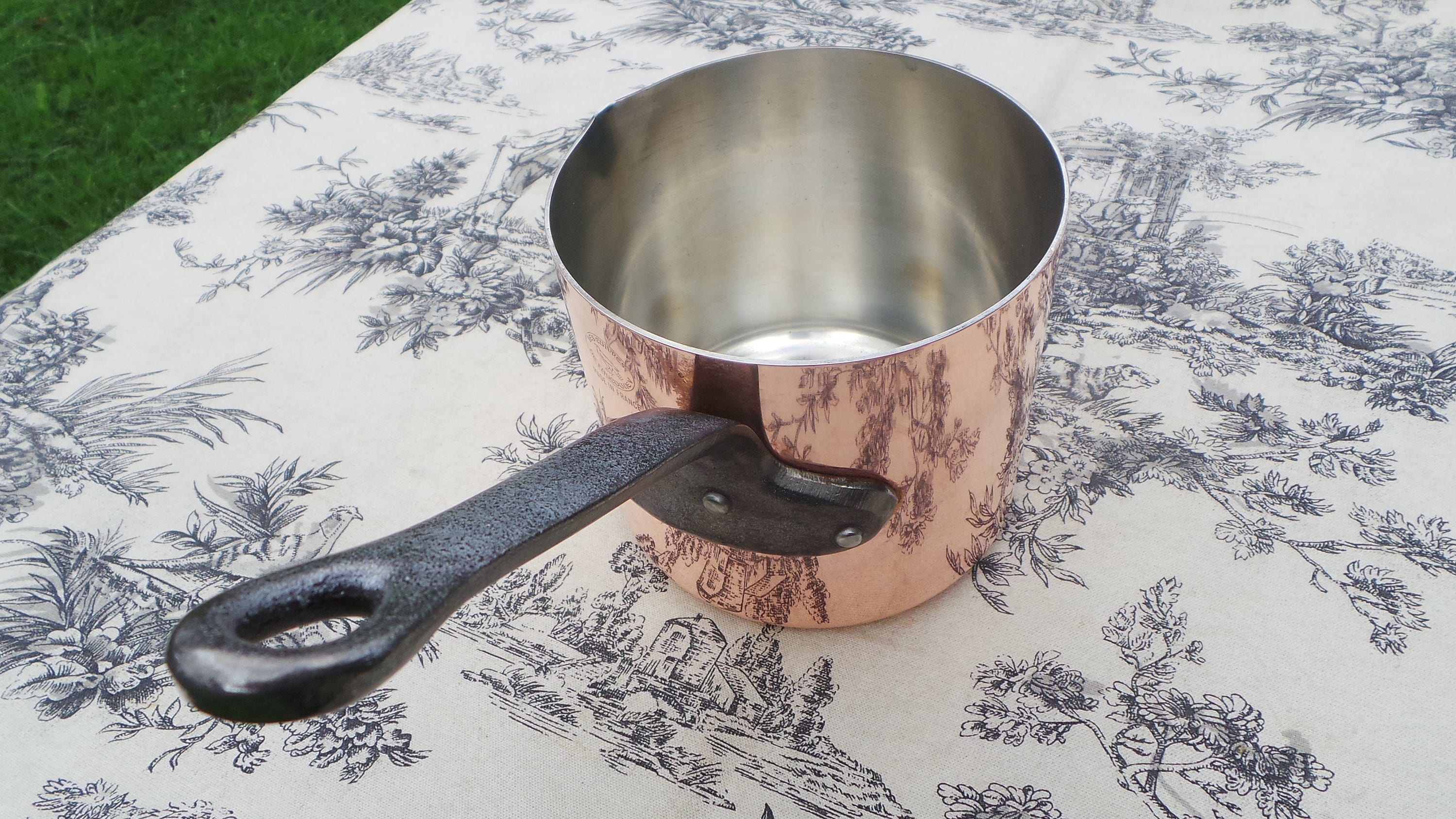 Copper Pan 1.25mm Les Cuivres De Faugogney Small But Tall Milk Sauce Pan  French Copper Tin Lined Iron Handle Pouring Spout Normandy Kitchen