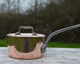 Havard casserole en cuivre vintage 12 cm 4 3/4" étain usine 2,2 mm casserole professionnelle française 2,2 mm poignée en fonte NKC avec couvercle Havard