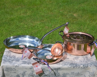 NKC Chefs Set New NKC 24 cm Copper Casserole 24cm Au Gratin Oven Pan 32cm Big Fry Pan NKC Ladle Iron Handles from Normandy Kitchen Copper