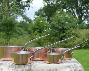 Lot de 5 casseroles en cuivre vintage 1,7-1,8 mm, françaises, cuivre vintage 12 cm-20 cm Magnifique !