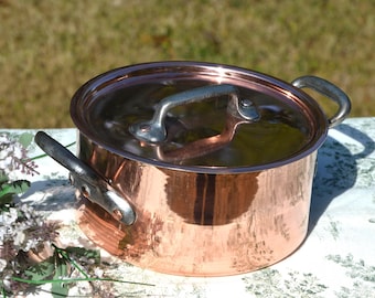Vintage French Copper Casserole Pan Pot Round  Dutch Oven New Bill Cox Hand Wiped Tin France Made 2.2mm Faitout Pot 18.5cm 7 1/4