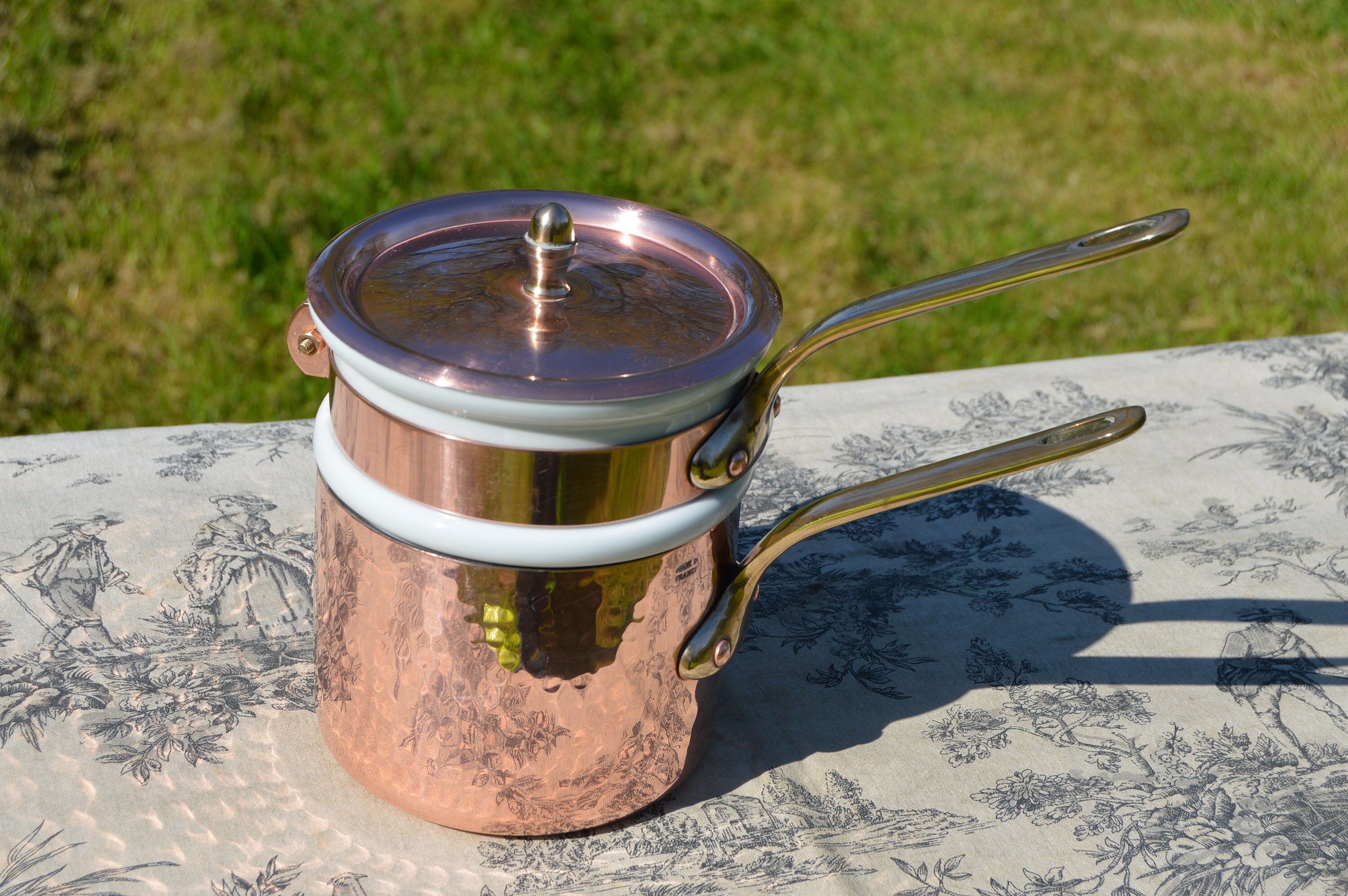 Vintage French Copper Bain Marie Double Boiler 1mm Hoop Tin Lined High
