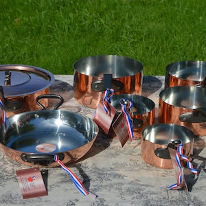 French Kitchen Super Sized Starter Set NKC 12-20cm Saucepans NKC 24cm Oven Dish NKC 24cm Copper Saute and Lid Normandy Kitchen Cotton Sacks