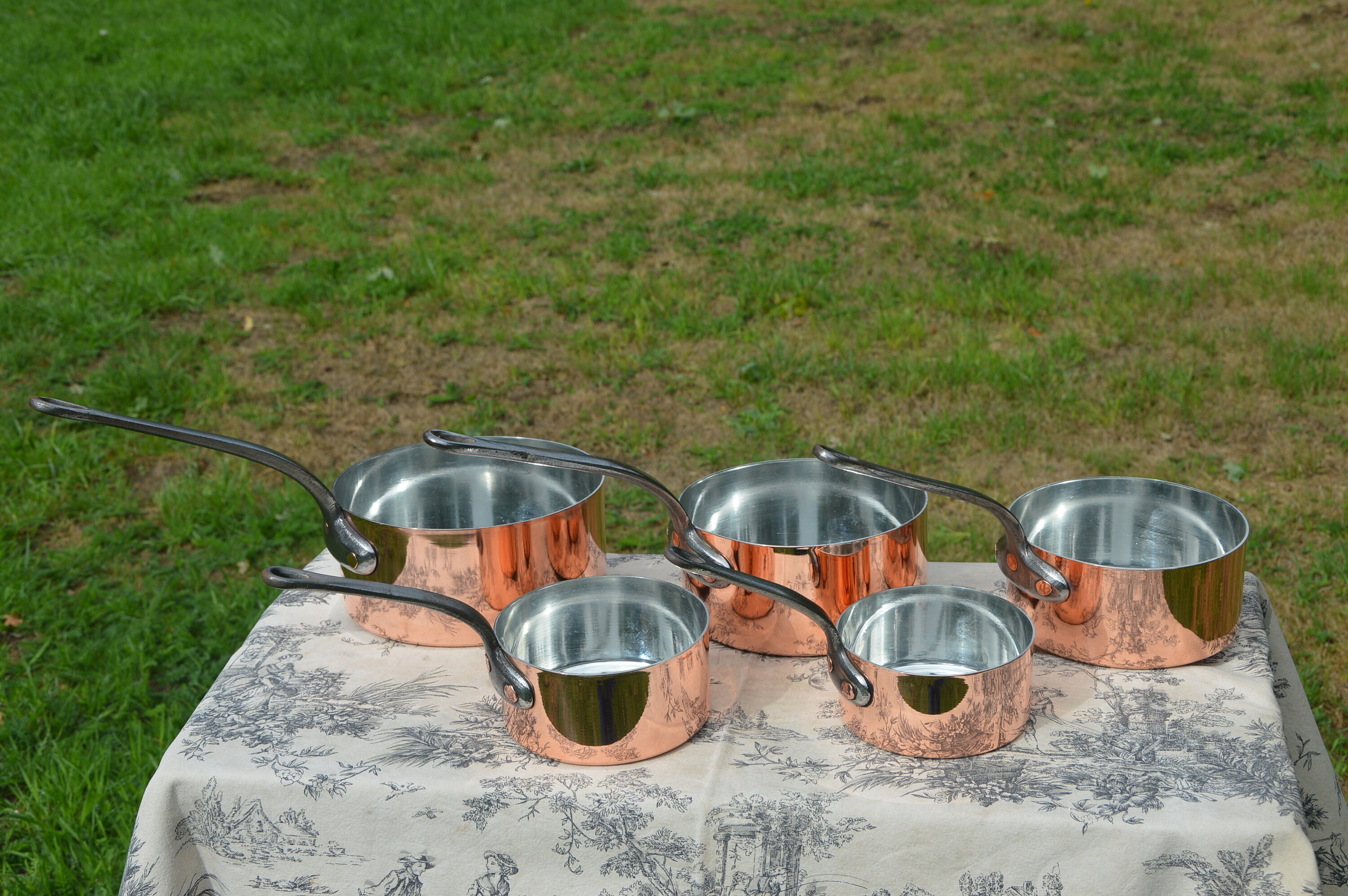 Vintage Copper Pans New Villedieu Tin Lined Copper Five 1.3 1.6mm