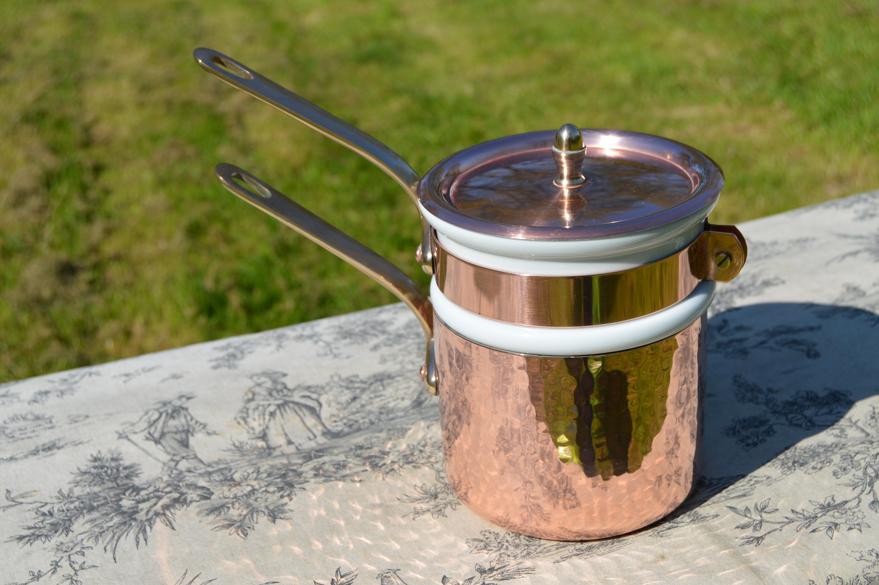 Vintage French Copper Bain Marie Double Boiler 1mm Hoop Tin Lined High