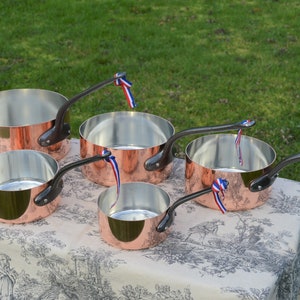 Nouveau lot de casseroles en cuivre NKC de qualité professionnelle, 12 cm-20 cm, 1,4-1,7 mm, gradués en cuivre avec poignées en fer, rivets en acier