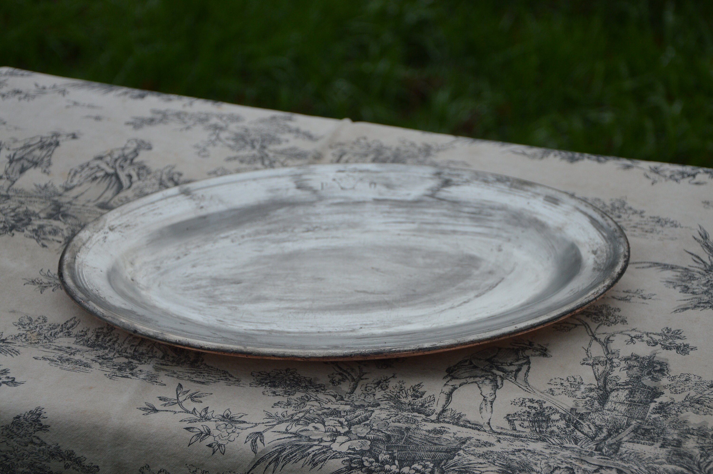 French Antique Copper Gratin Oven Pie Dish 35cm 13 3/4 Stamped PO Crown