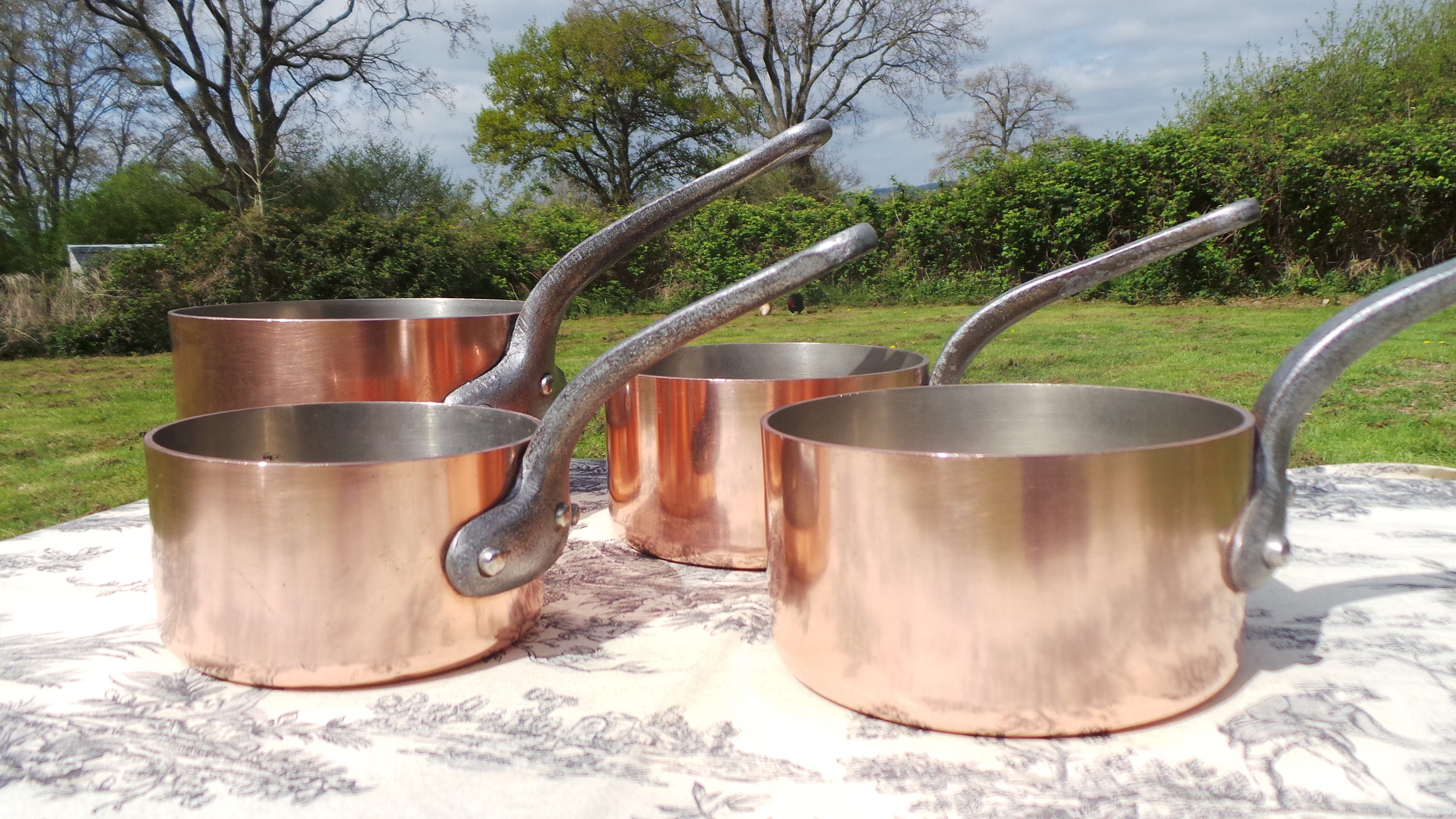 Four 3 mm Copper Pans Vintage French Copper Professional 3mm Chef's Set