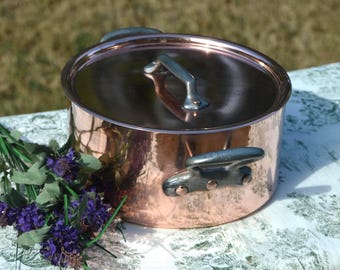Vintage French Copper Casserole Pan Pot Round  Dutch Oven New Bill Cox Hand Wiped Tin France Made 2.2mm Faitout Pot 20.5cm 8 1/8