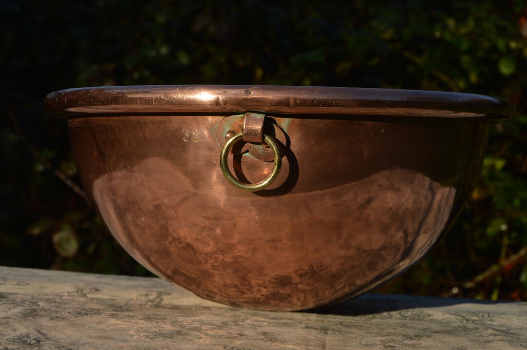 Antique Copper Bowl 34cm 13 3/8 Massive Antique French Copper Full