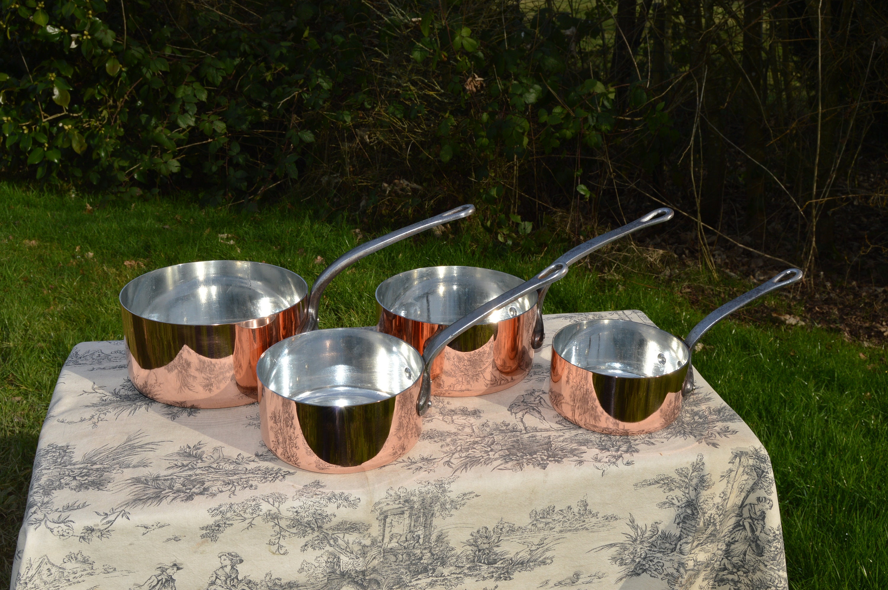 Copper Pans New Villedieu Tin Vintage Four French Copper 1.8mm Pans Cast Iron Handles Normandy