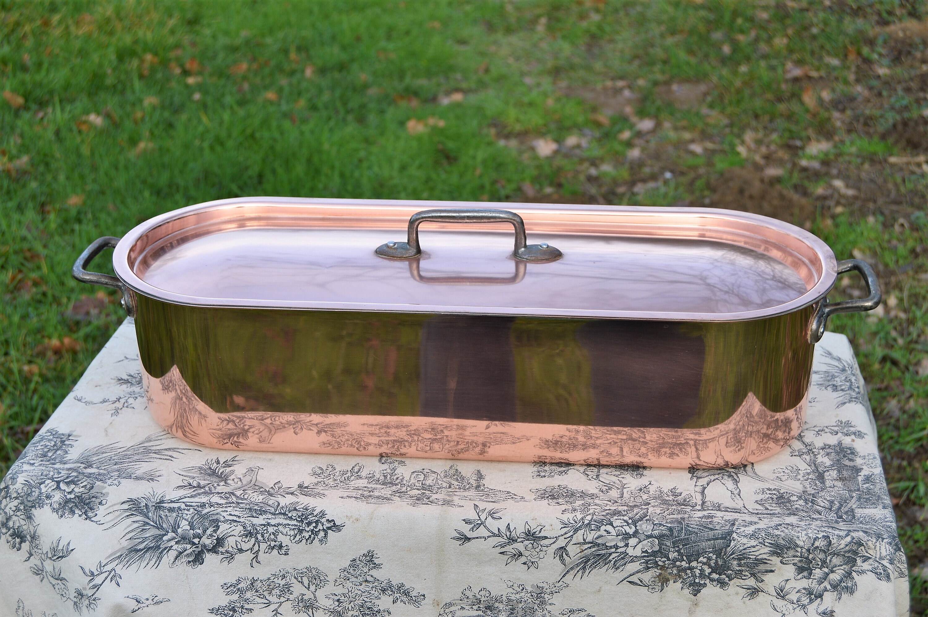 Solid Copper Fish Kettle Vintage French Copper Cast Iron Fish Poacher