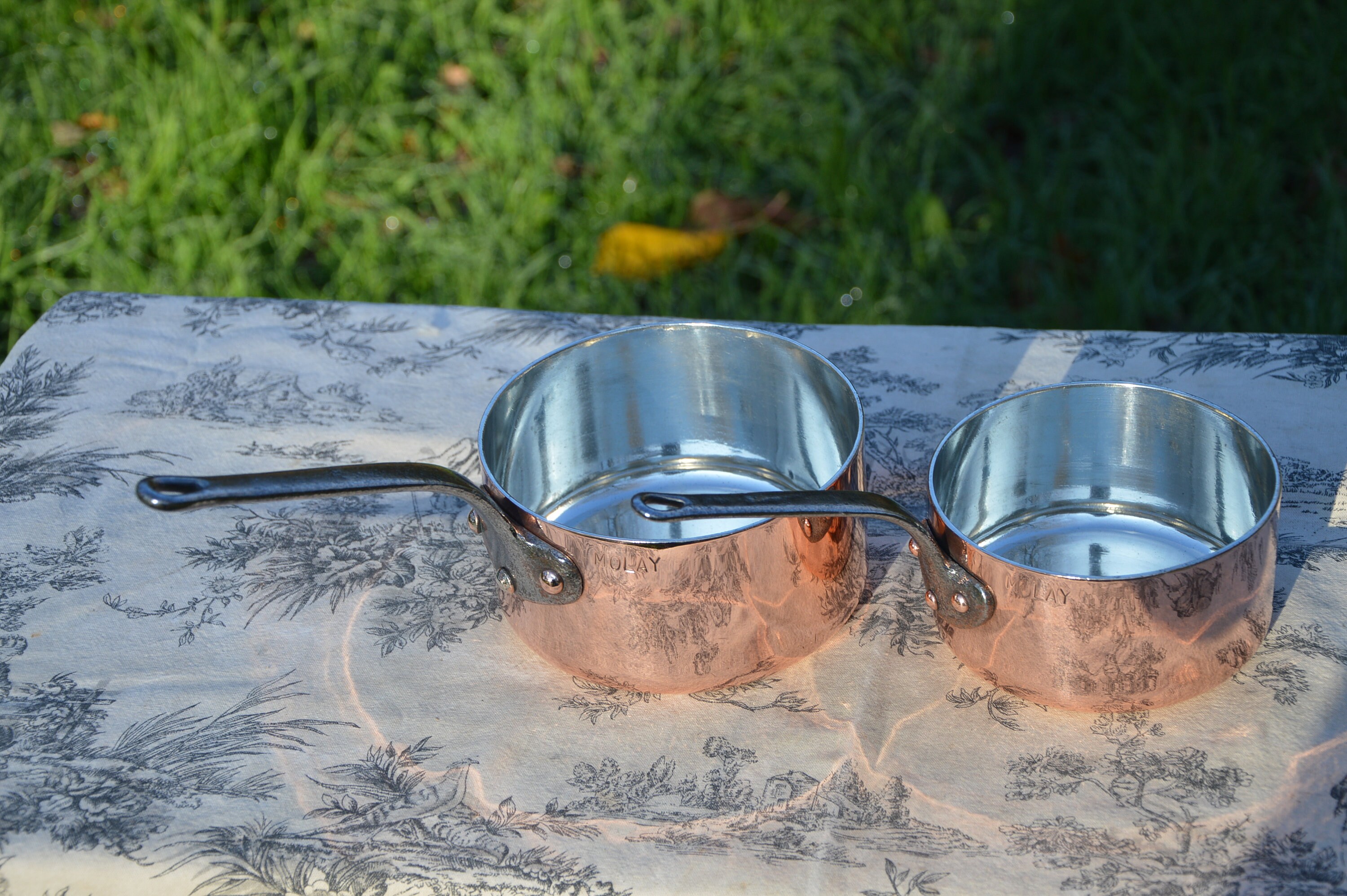 Classic Copper Pans New Villedieu Tin Vintage Two French Copper 2.3mm Pans Cast Iron Handles