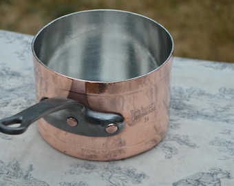 Copper Pan New Tin Gerbruder Schwabenland 2.5mm Rim Holkar 14cm 5 1/2 Antique German Kupfer Copper Refurbished Saucepan Cast Iron Handle