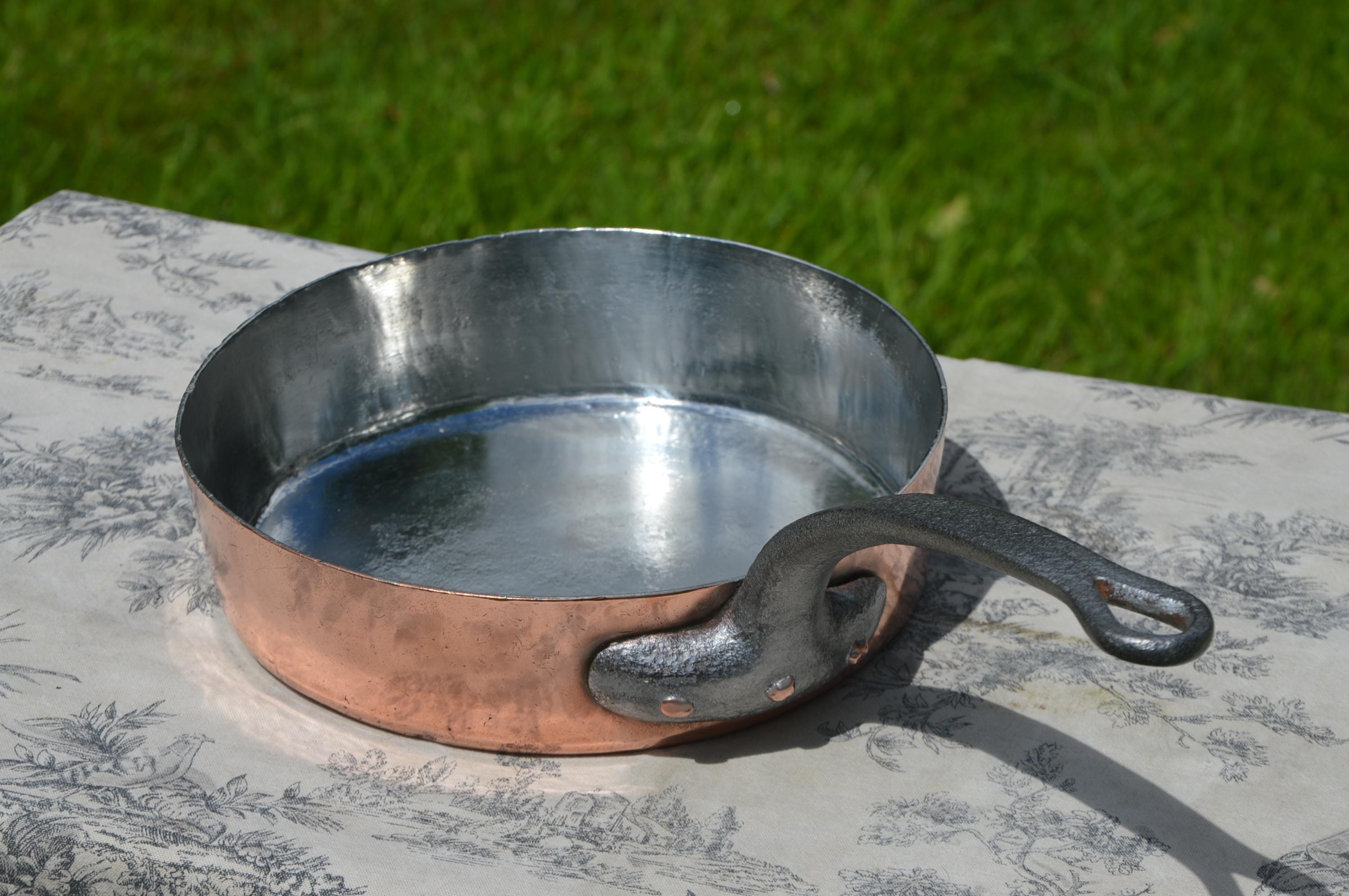 Antique Copper Sauté Pan: 1800s French Kitchen, Hand-Tinned
