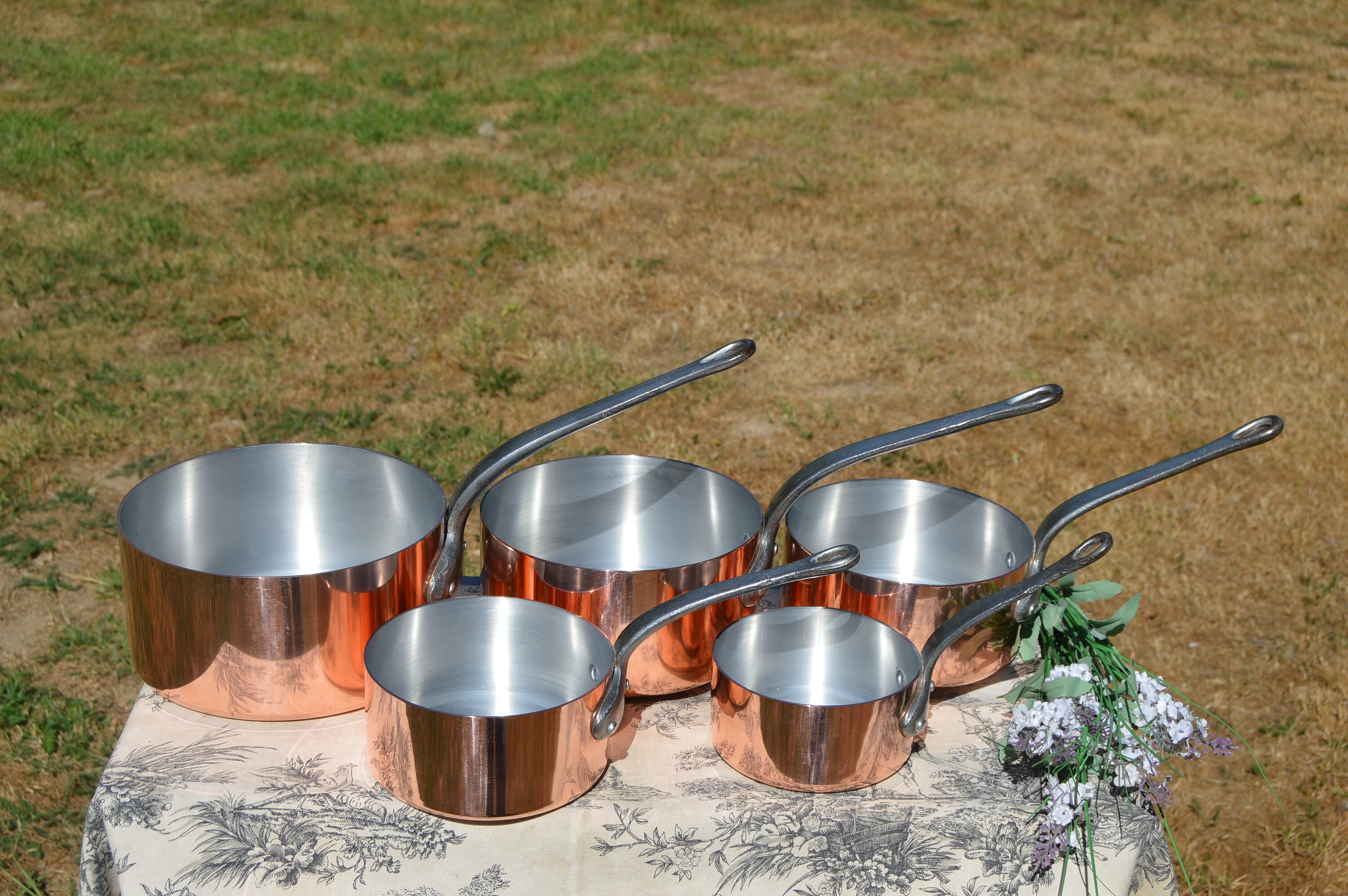 Copper Pans 1.61.8mm Five Vintage Aluminium Lined 12cm20cm French