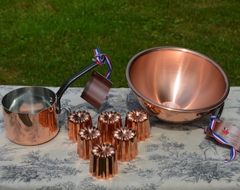New NKC Caneles Baking Set Set Three Patissier New NKC 20cm Solid Copper Bowl + Patissier Pan + Six 5.5 cm Canneles Normandy Kitchen Copper