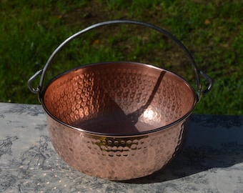 Antique French Copper Jam Pan: Hand Hammered Cauldron Pot, Normandy Kitchen
