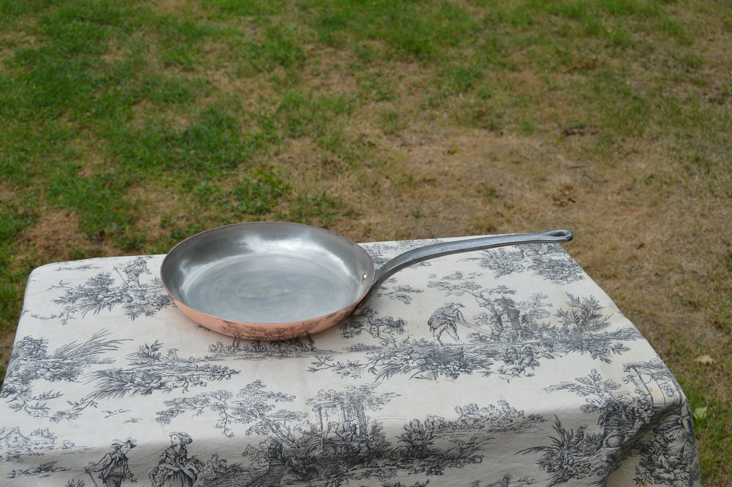 Frying Pan Large French Copper Tin Lined 1.7mm Skillet Saute Frying Pan