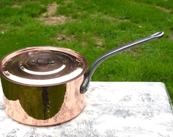 Mauviel Copper Pot: 28cm Hammered Saucepan, Cast Iron Handle, 3mm Professional